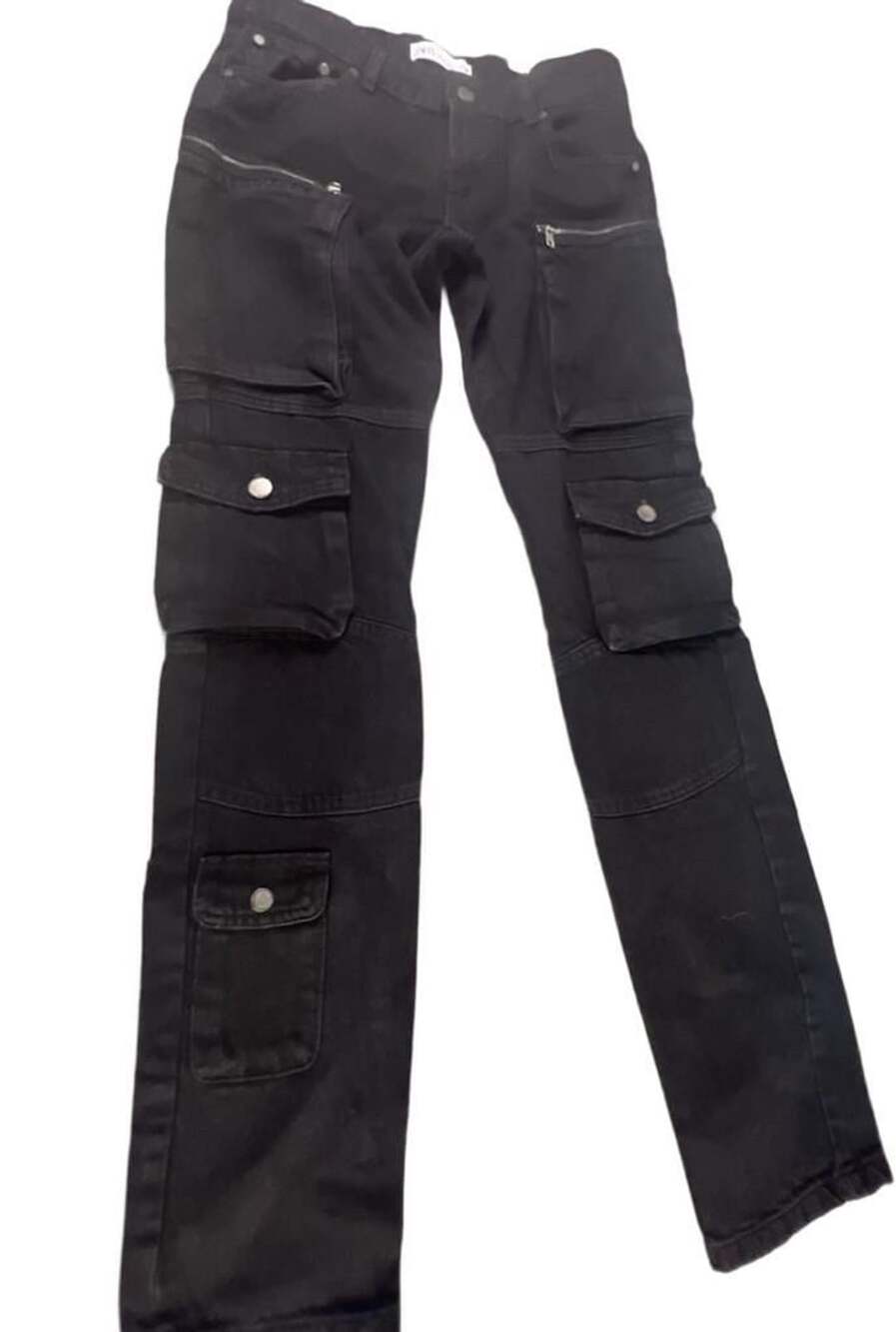 Zara Slim Fit Cargo Jeans Size 34 Black Utility Pockets Mid Rise